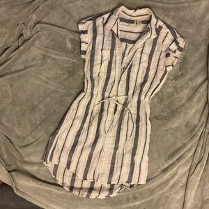 Japna White and Navy Striped Drawstring Shirt Dress